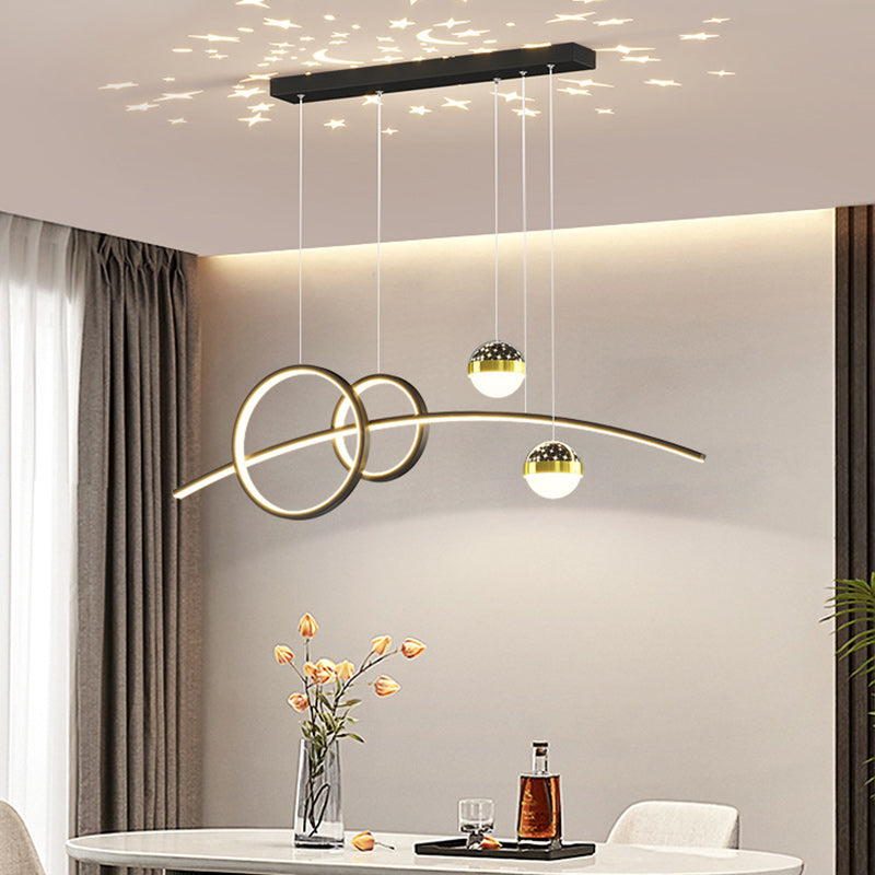 Contemporary Creative Curve Iron Aluminum Silicone Acrylic LED Chandelier Island Light For Dining Room