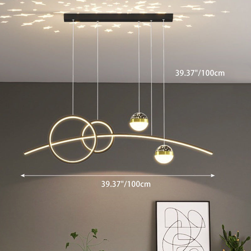 Contemporary Creative Curve Iron Aluminum Silicone Acrylic LED Chandelier Island Light For Dining Room
