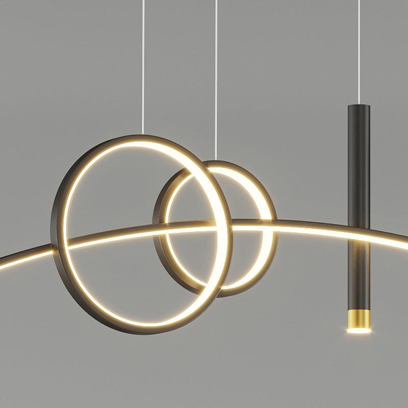 Contemporary Creative Curve Iron Aluminum Silicone Acrylic LED Chandelier Island Light For Dining Room