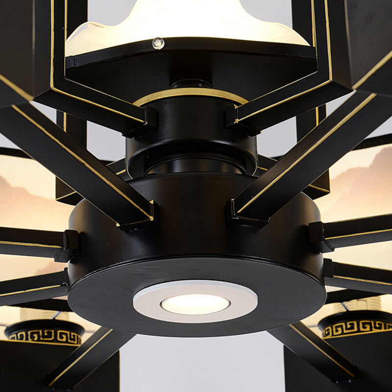 Traditional Chinese Square Iron Fabric 6/8 Light Chandelier For Living Room