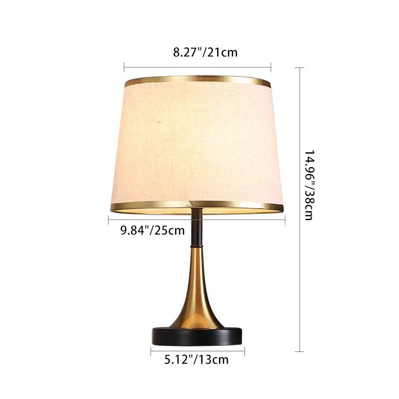 Traditional Vintage Frustum Cone Metal Fabric 1-Light Table Lamp For Bedroom