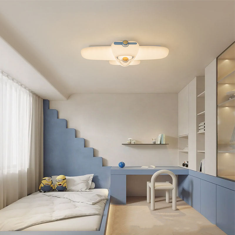 Contemporary Creative Kids Airplane Carbon Steel Resin LED Semi-Flush Mount Ceiling Light For Bedroom