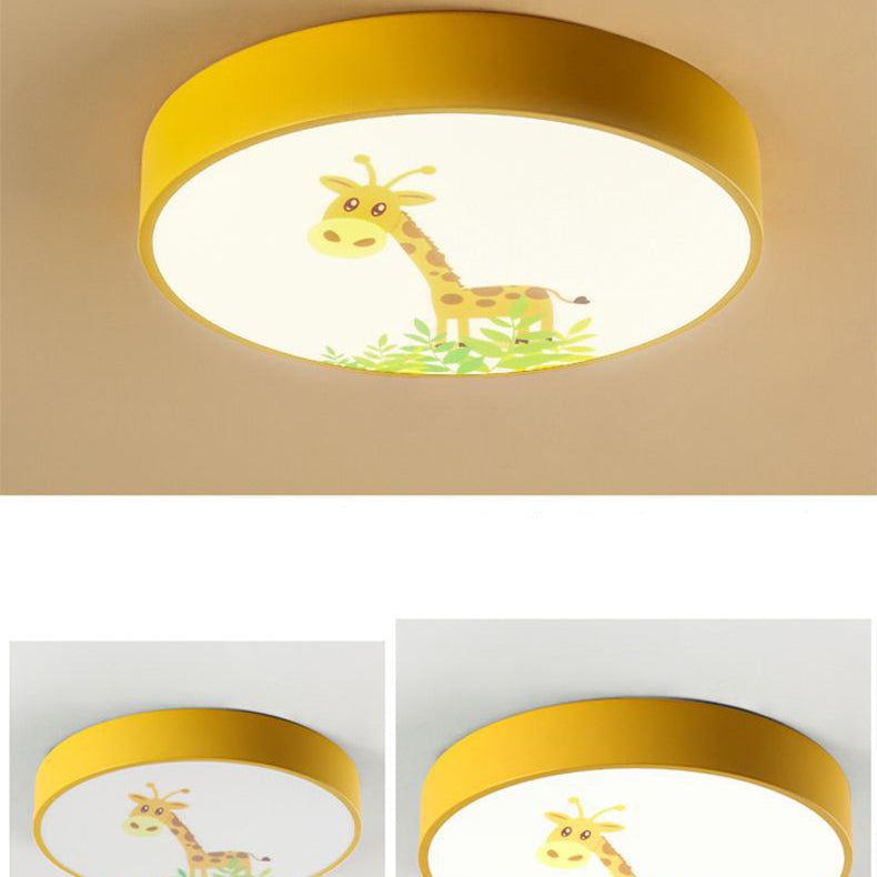 Modern Minimalist Kids Cartoon Round Iron Acrylic LED Flush Mount Ceiling Light For Bedroom