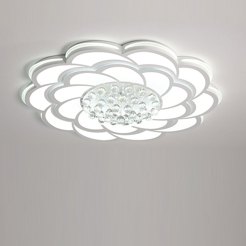Contemporary Luxury Flower Round Iron Acrylic Crystal LED Flush Mount Ceiling Light For Living Room