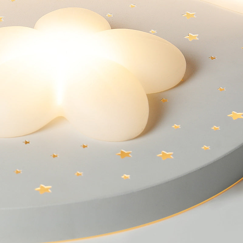 Contemporary Creative Kids Astronaut Round Iron Aluminum Acrylic LED Flush Mount Ceiling Light For Bedroom