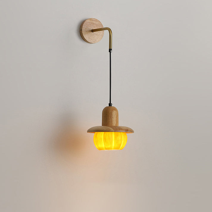 Moderne, kreative Kürbis-Wandleuchte aus Kunstharz und Holz mit einem Licht für das Schlafzimmer