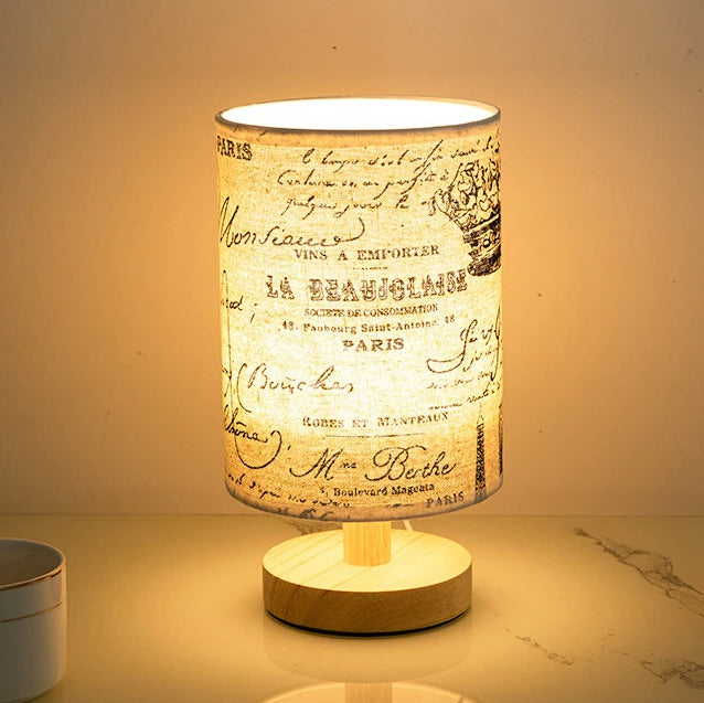 Contemporary Nordic Cylinder Solid Wood Fabric LED Table Lamp For Bedroom