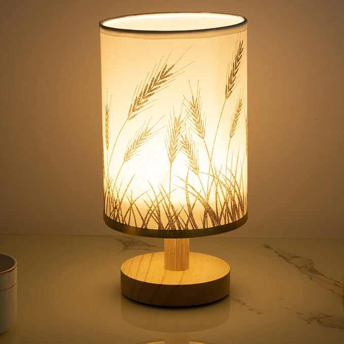 Contemporary Nordic Cylinder Solid Wood Fabric LED Table Lamp For Bedroom