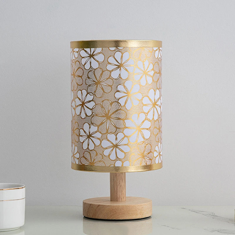 Contemporary Nordic Cylinder Solid Wood Fabric LED Table Lamp For Bedroom