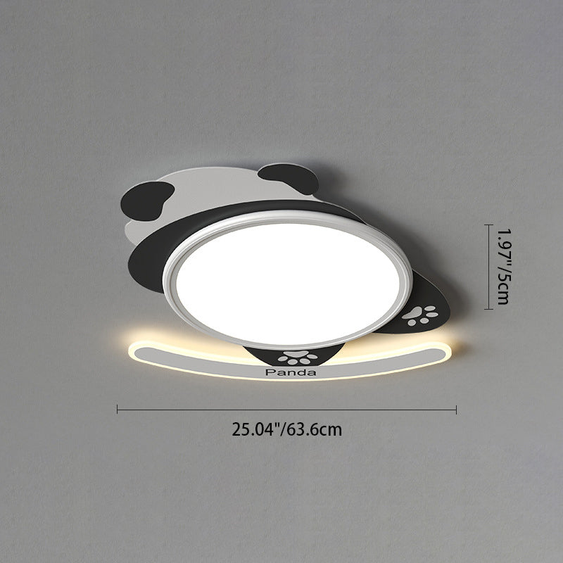 Contemporary Creative Kids Cartoon Panda Iron Aluminum Acrylic LED Flush Mount Ceiling Light For Bedroom