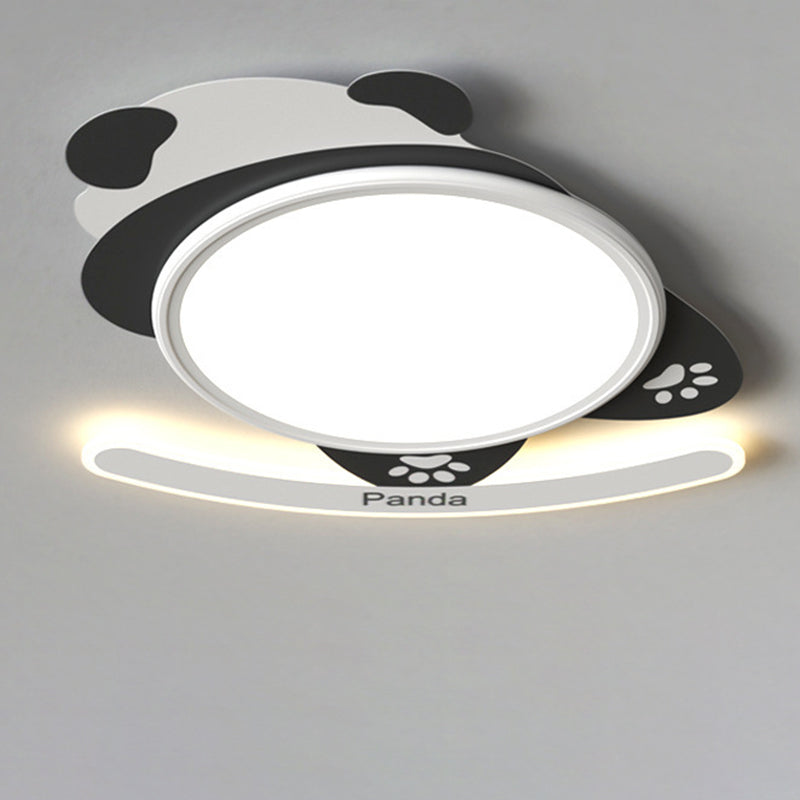 Contemporary Creative Kids Cartoon Panda Iron Aluminum Acrylic LED Flush Mount Ceiling Light For Bedroom