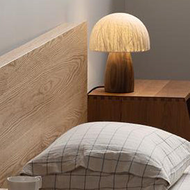 Traditional Vintage Mushroom Paper Solid Wood 1-Light Table Lamp For Bedroom