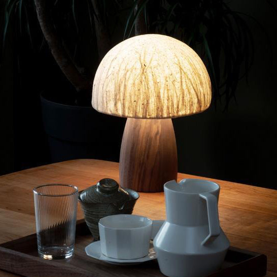 Traditional Vintage Mushroom Paper Solid Wood 1-Light Table Lamp For Bedroom
