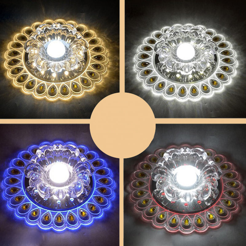 Contemporary Creative Round Crystal Glass Acrylic Stainless Steel LED Flush Mount Ceiling Light For Hallway