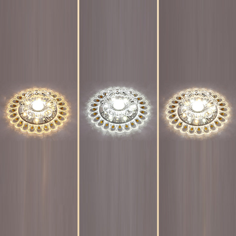 Contemporary Creative Round Crystal Glass Acrylic Stainless Steel LED Flush Mount Ceiling Light For Hallway