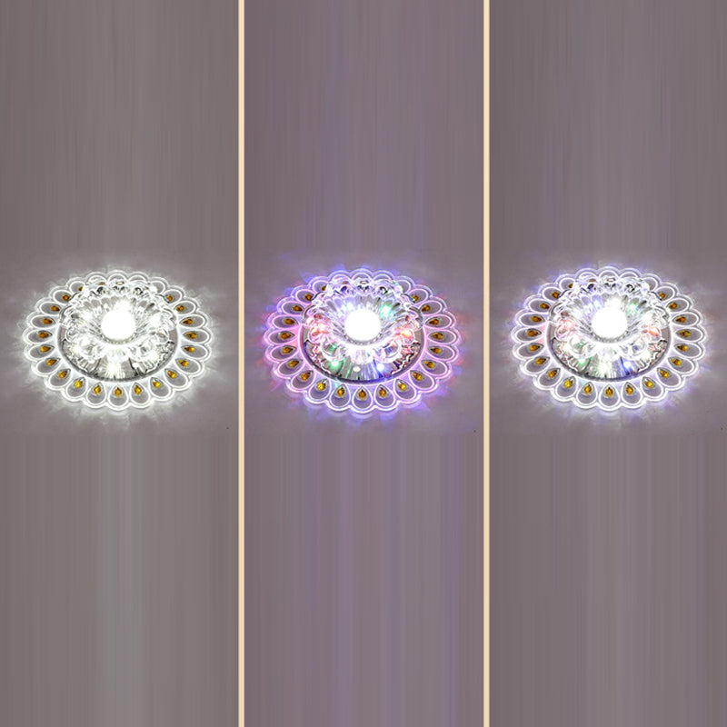 Contemporary Creative Round Crystal Glass Acrylic Stainless Steel LED Flush Mount Ceiling Light For Hallway