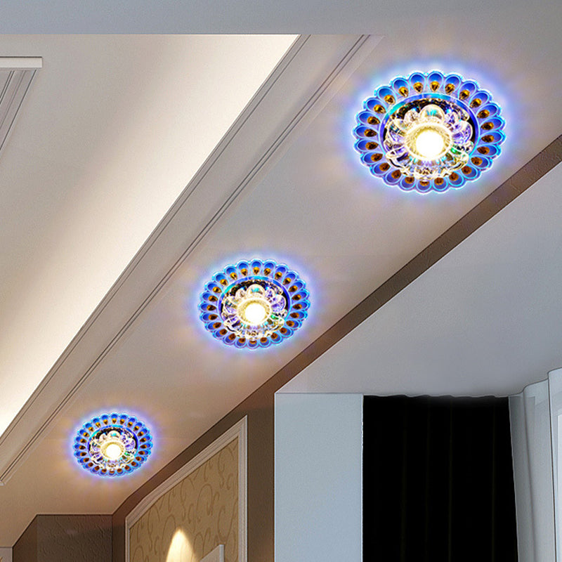 Contemporary Creative Round Crystal Glass Acrylic Stainless Steel LED Flush Mount Ceiling Light For Hallway