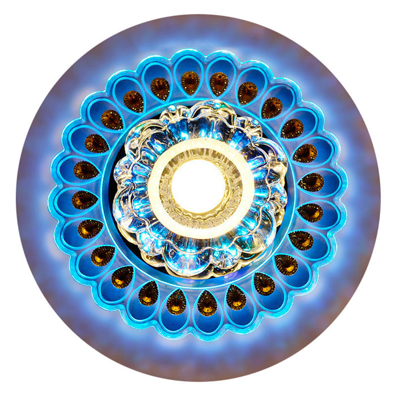 Contemporary Creative Round Crystal Glass Acrylic Stainless Steel LED Flush Mount Ceiling Light For Hallway
