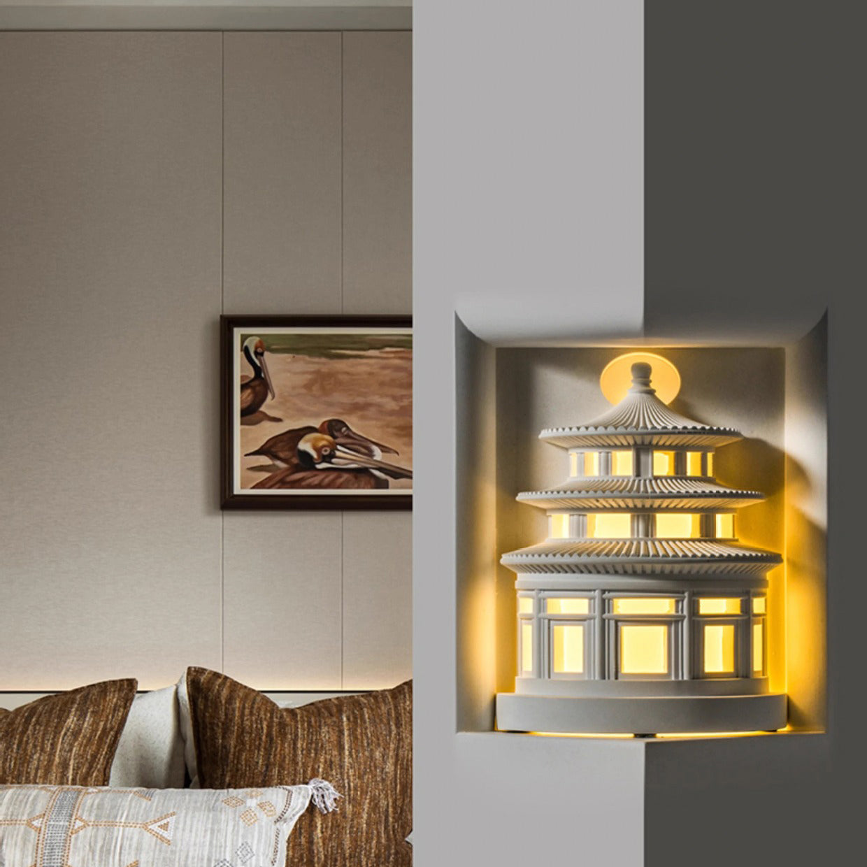 Traditional Chinese Loft Round Gypsum 1-Light Wall Sconce Lamp For Hallway