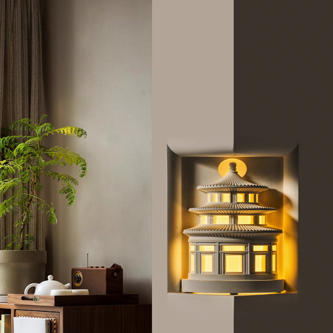 Traditional Chinese Loft Round Gypsum 1-Light Wall Sconce Lamp For Hallway