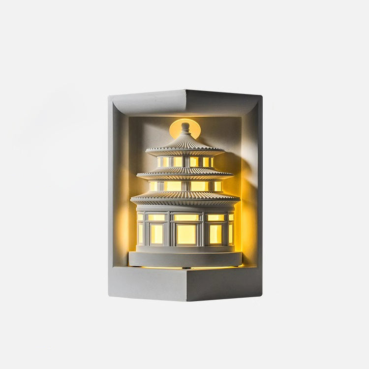 Traditional Chinese Loft Round Gypsum 1-Light Wall Sconce Lamp For Hallway