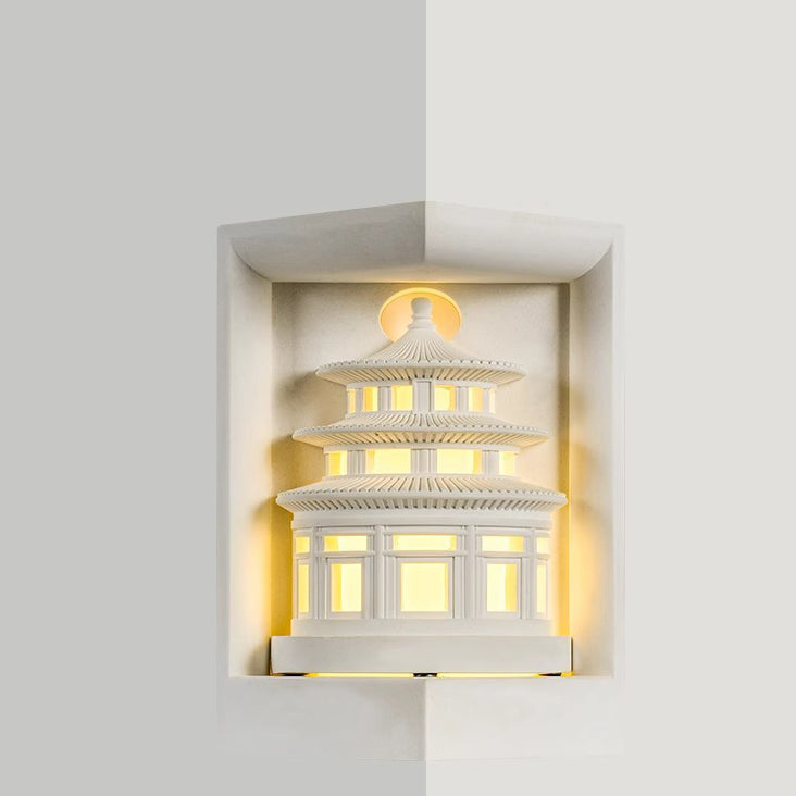 Traditional Chinese Loft Round Gypsum 1-Light Wall Sconce Lamp For Hallway
