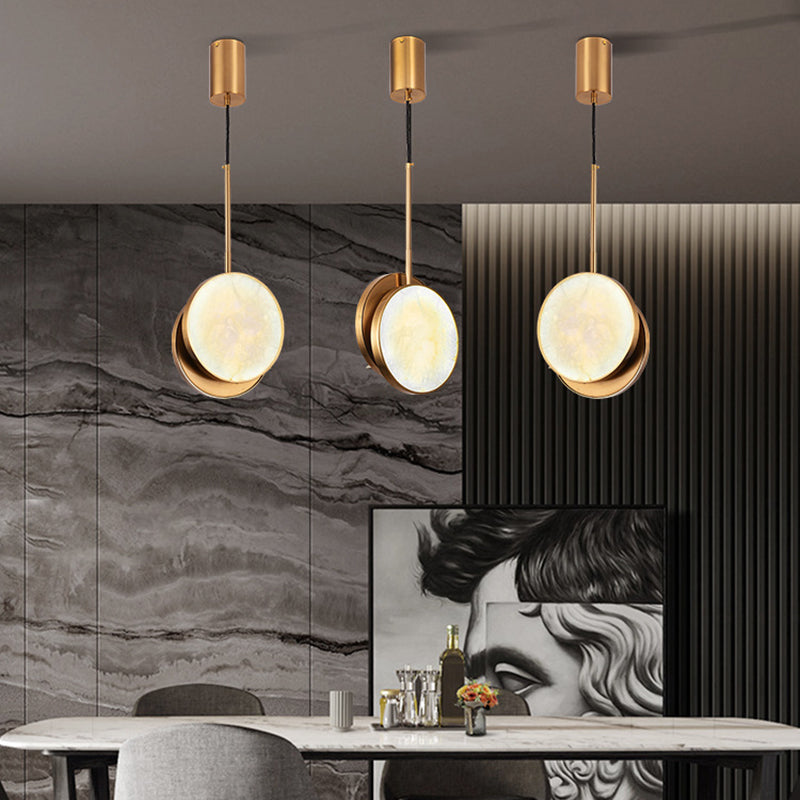 Modern Luxury Round Metal Marble LED Pendant Light For Bedroom