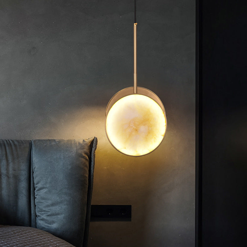 Modern Luxury Round Metal Marble LED Pendant Light For Bedroom