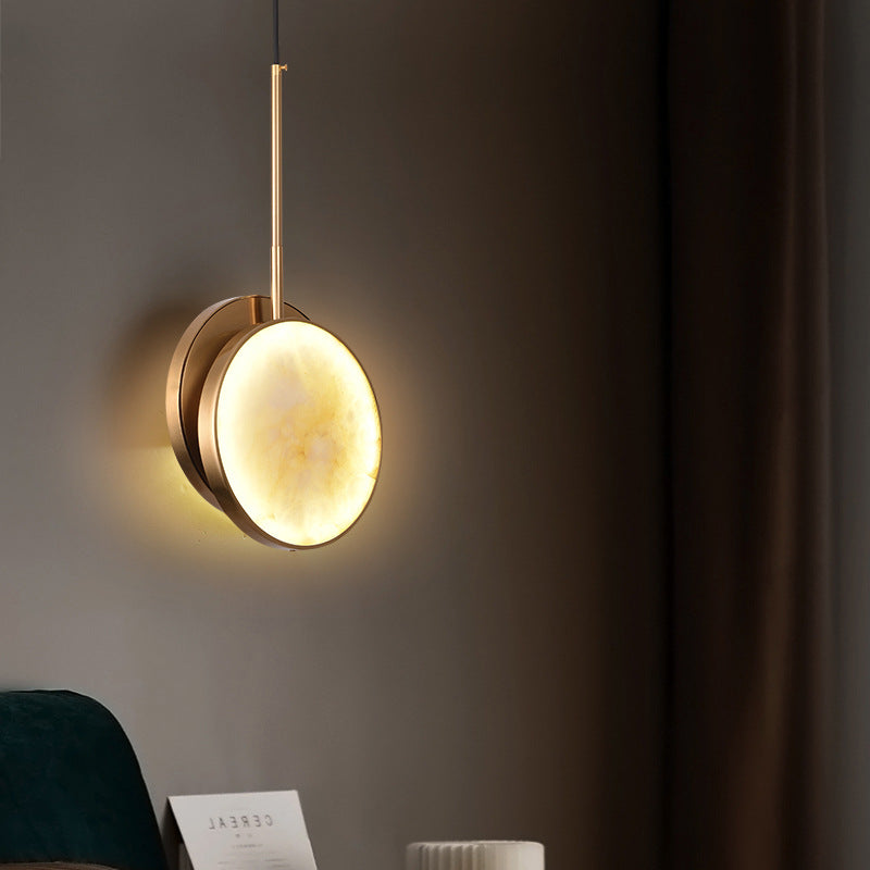 Modern Luxury Round Metal Marble LED Pendant Light For Bedroom