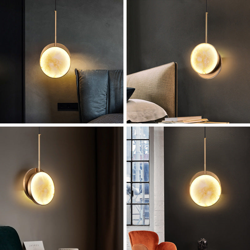 Modern Luxury Round Metal Marble LED Pendant Light For Bedroom