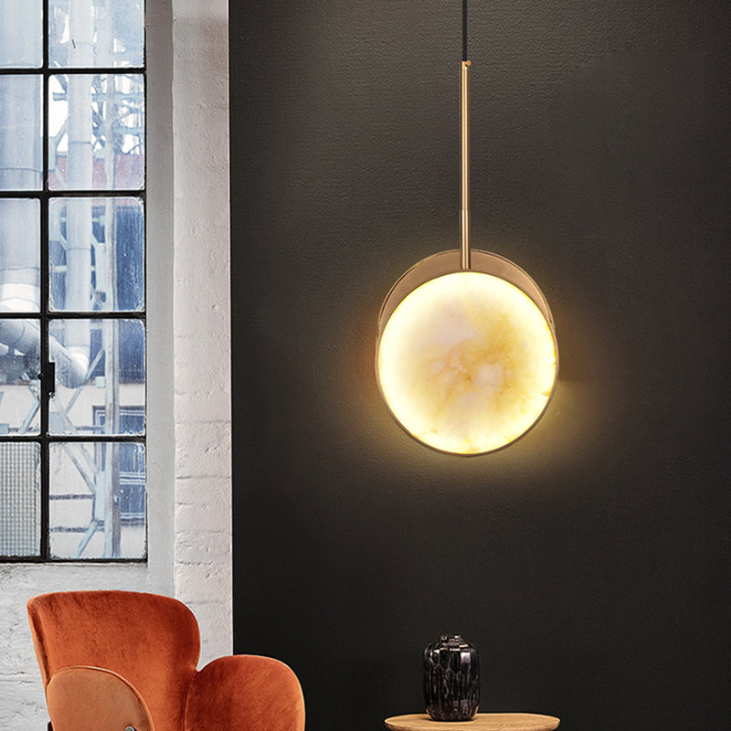 Modern Luxury Round Metal Marble LED Pendant Light For Bedroom