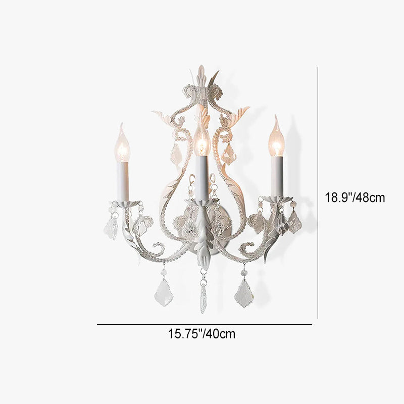 Traditional Vintage Candle Iron Crystal Glass 3-Light Wall Sconce Lamp For Living Room
