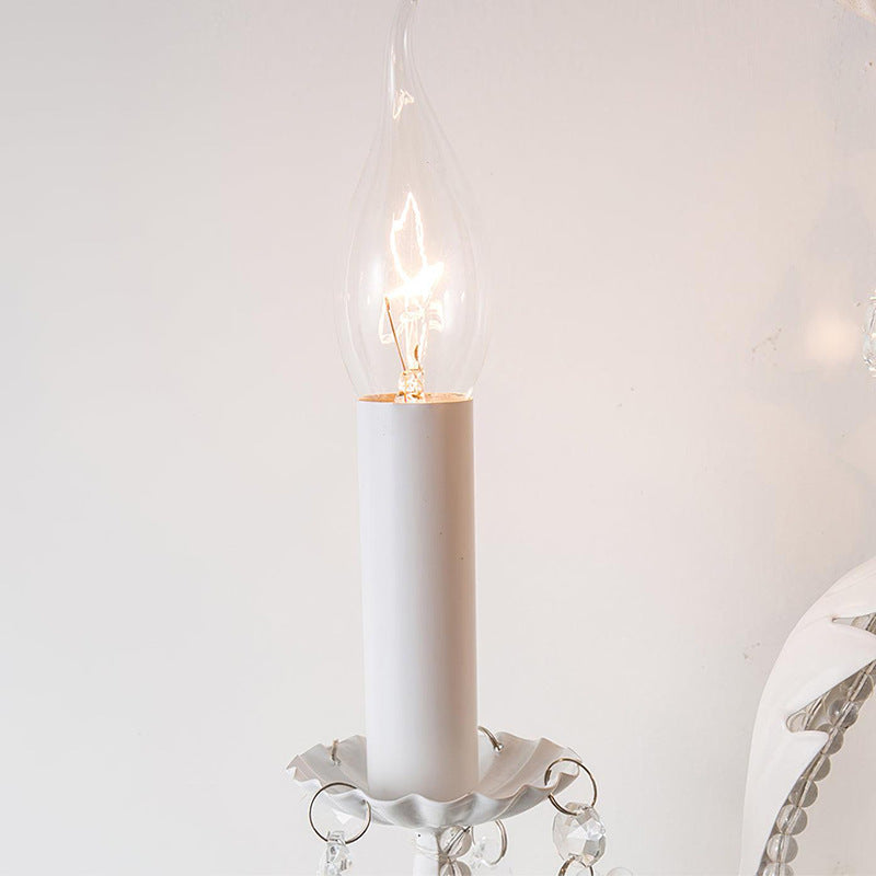 Traditional Vintage Candle Iron Crystal Glass 3-Light Wall Sconce Lamp For Living Room