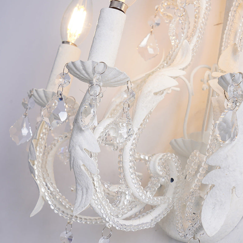 Traditional Vintage Candle Iron Crystal Glass 3-Light Wall Sconce Lamp For Living Room