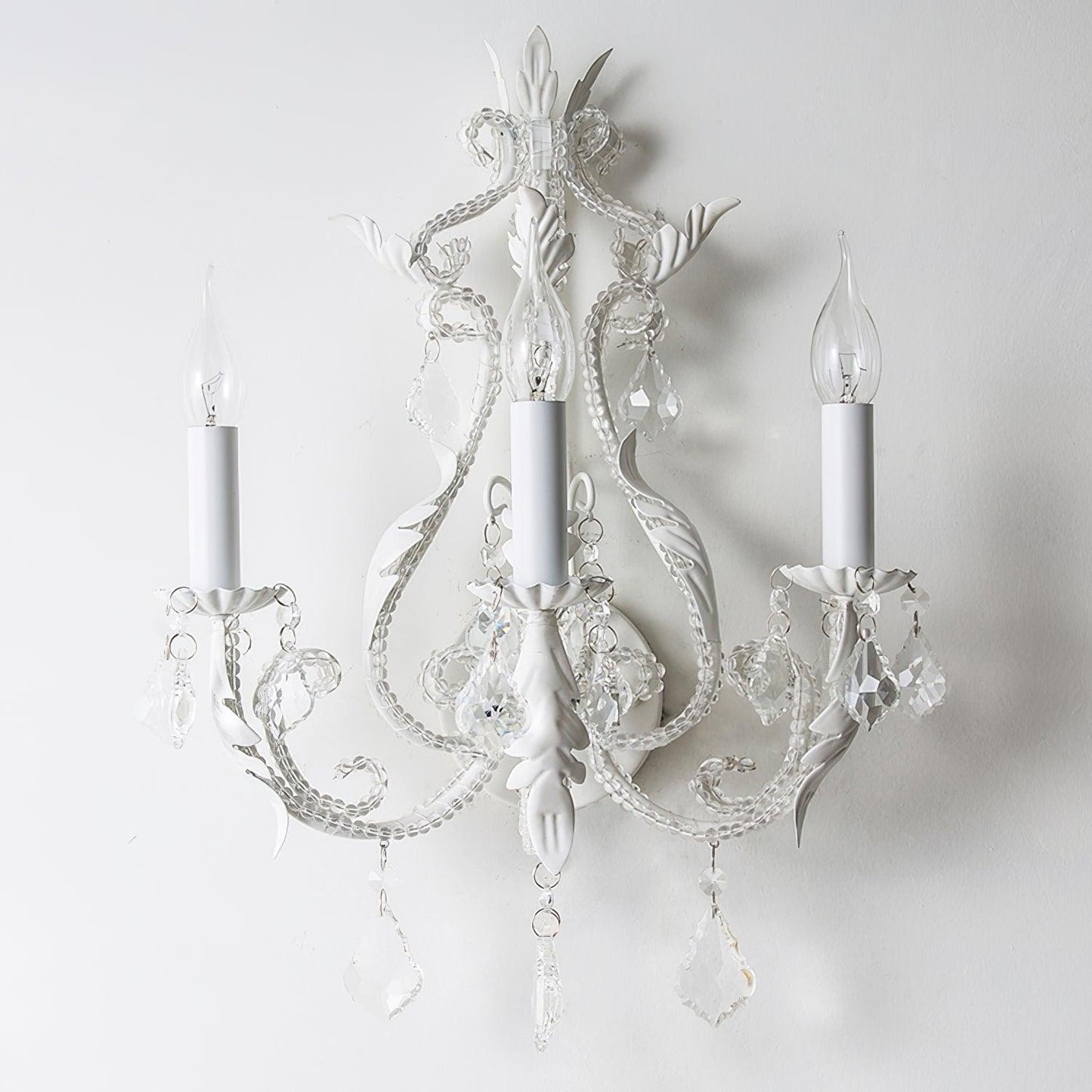 Traditional Vintage Candle Iron Crystal Glass 3-Light Wall Sconce Lamp For Living Room