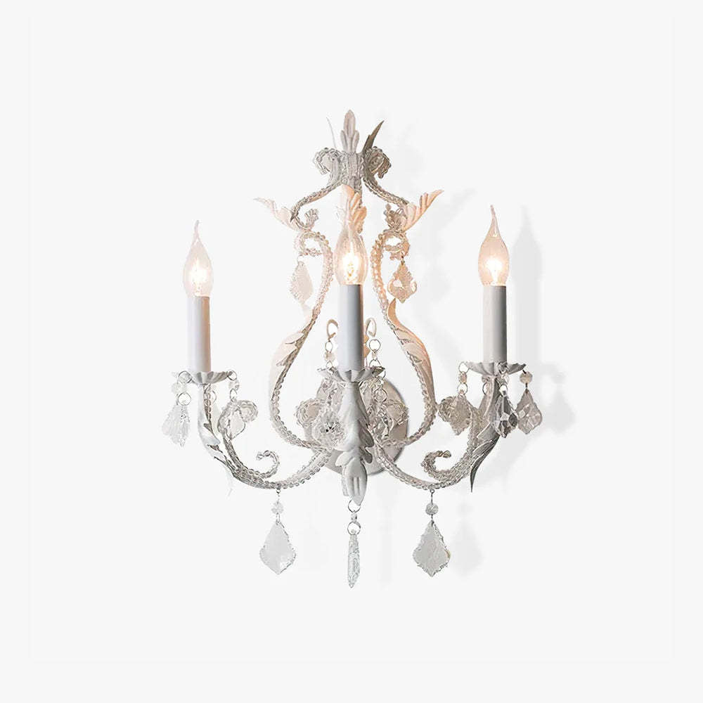 Traditional Vintage Candle Iron Crystal Glass 3-Light Wall Sconce Lamp For Living Room