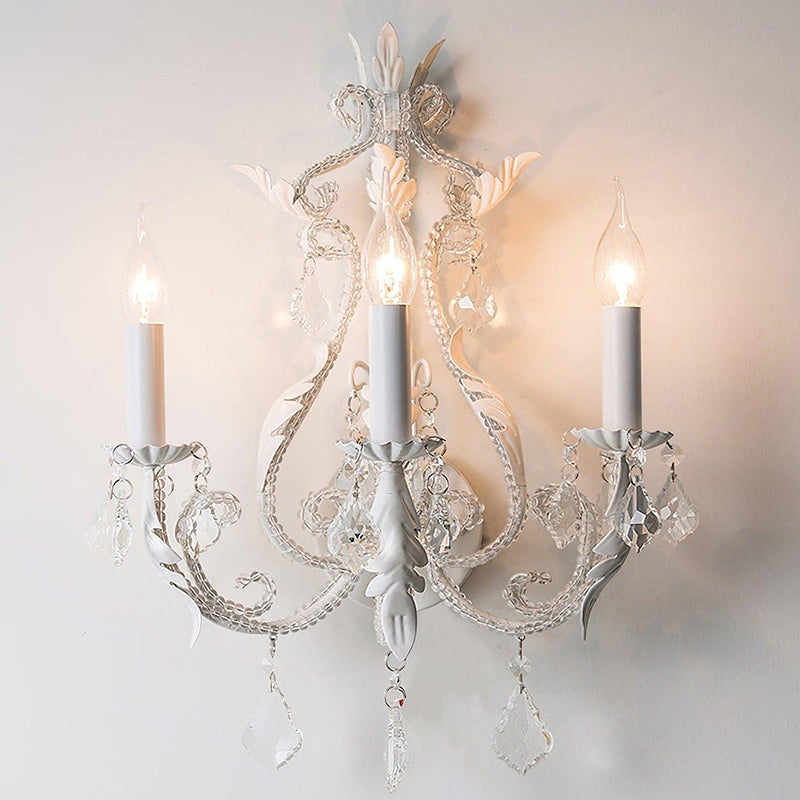 Traditional Vintage Candle Iron Crystal Glass 3-Light Wall Sconce Lamp For Living Room