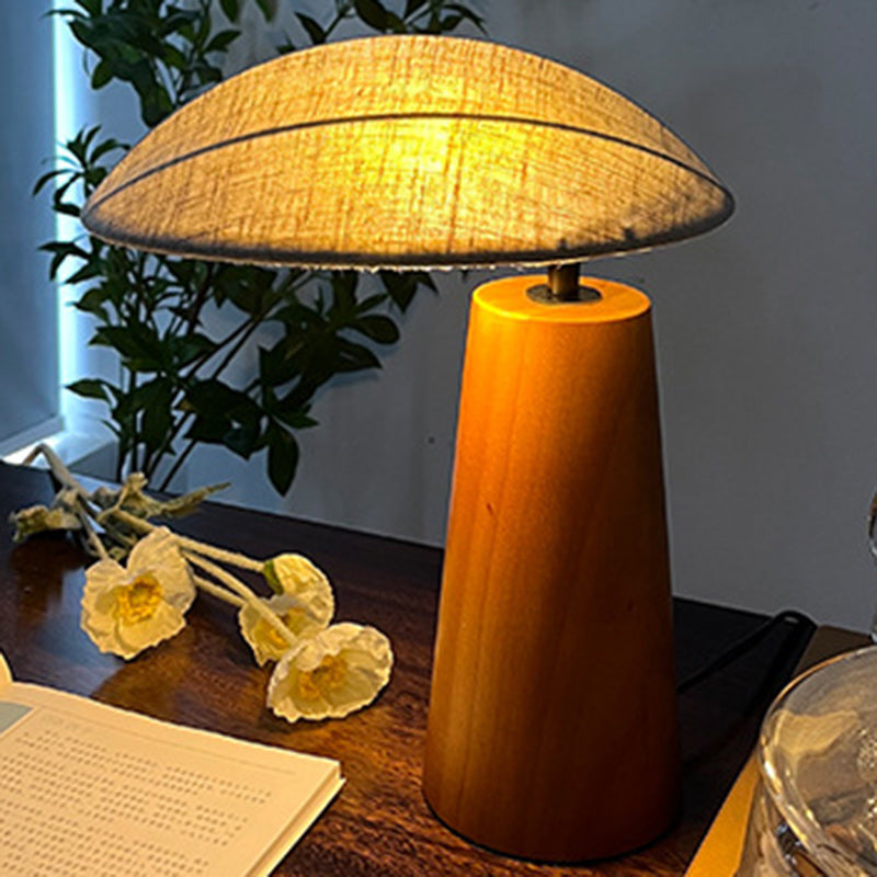 Traditional Japanese Oval Fabric Wood LED Table Lamp For Bedroom