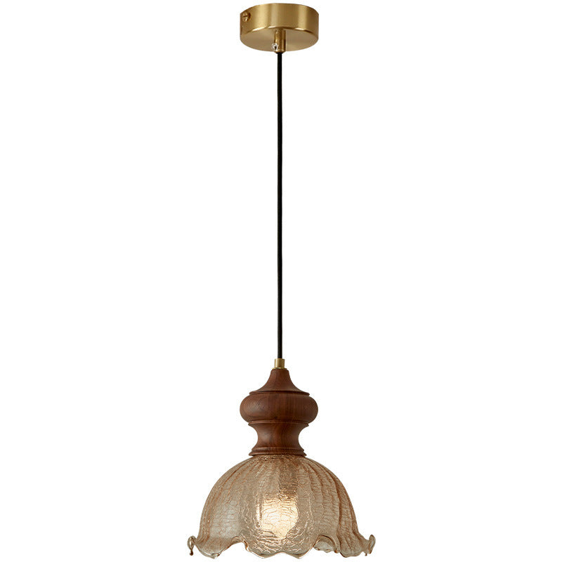 Traditional Vintage Dome Walnut Glass 1-Light Pendant Light For Bedroom