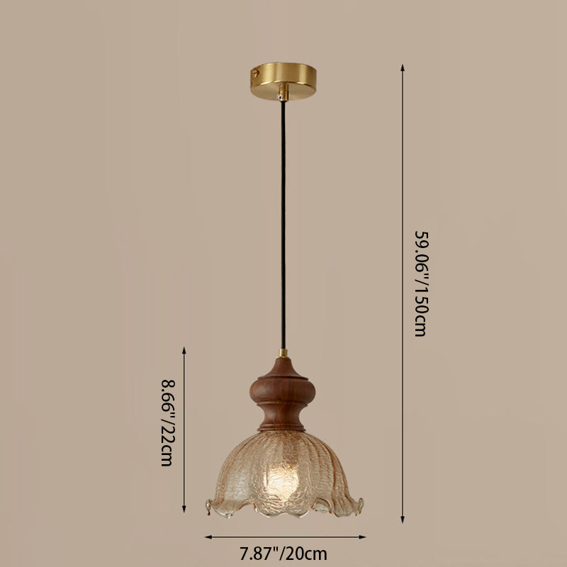 Traditional Vintage Dome Walnut Glass 1-Light Pendant Light For Bedroom