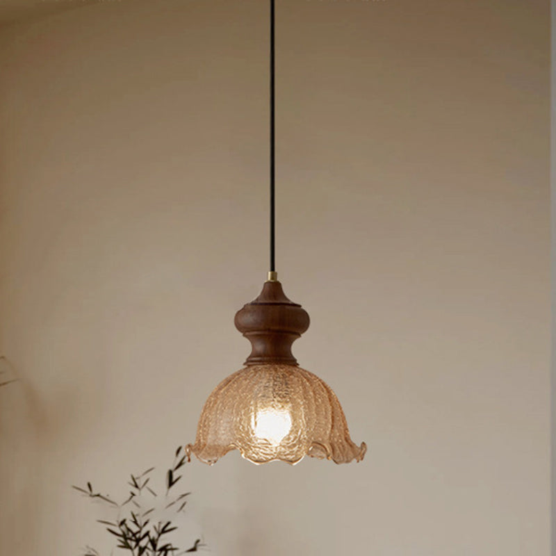 Traditional Vintage Dome Walnut Glass 1-Light Pendant Light For Bedroom