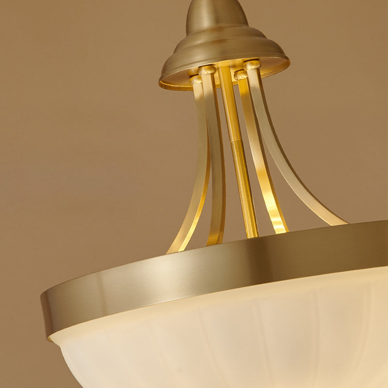 Traditional Vintage Dome Brass Glass 4/5 Light Chandelier For Bedroom