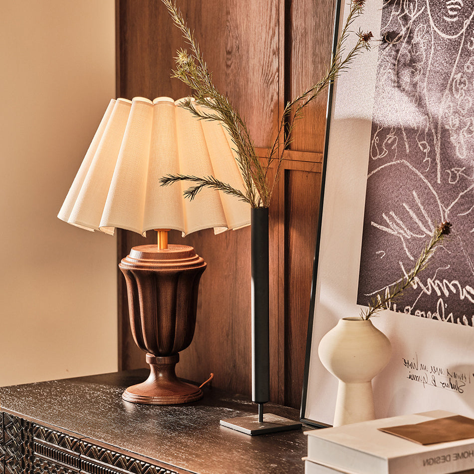 Traditional French Tapered Cotton & Linen Shade Solid Ash Wood Metal 1-Light Table Lamp for Bedroom