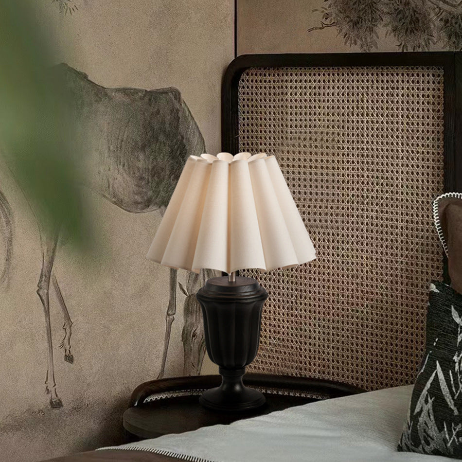 Traditional French Tapered Cotton & Linen Shade Solid Ash Wood Metal 1-Light Table Lamp for Bedroom