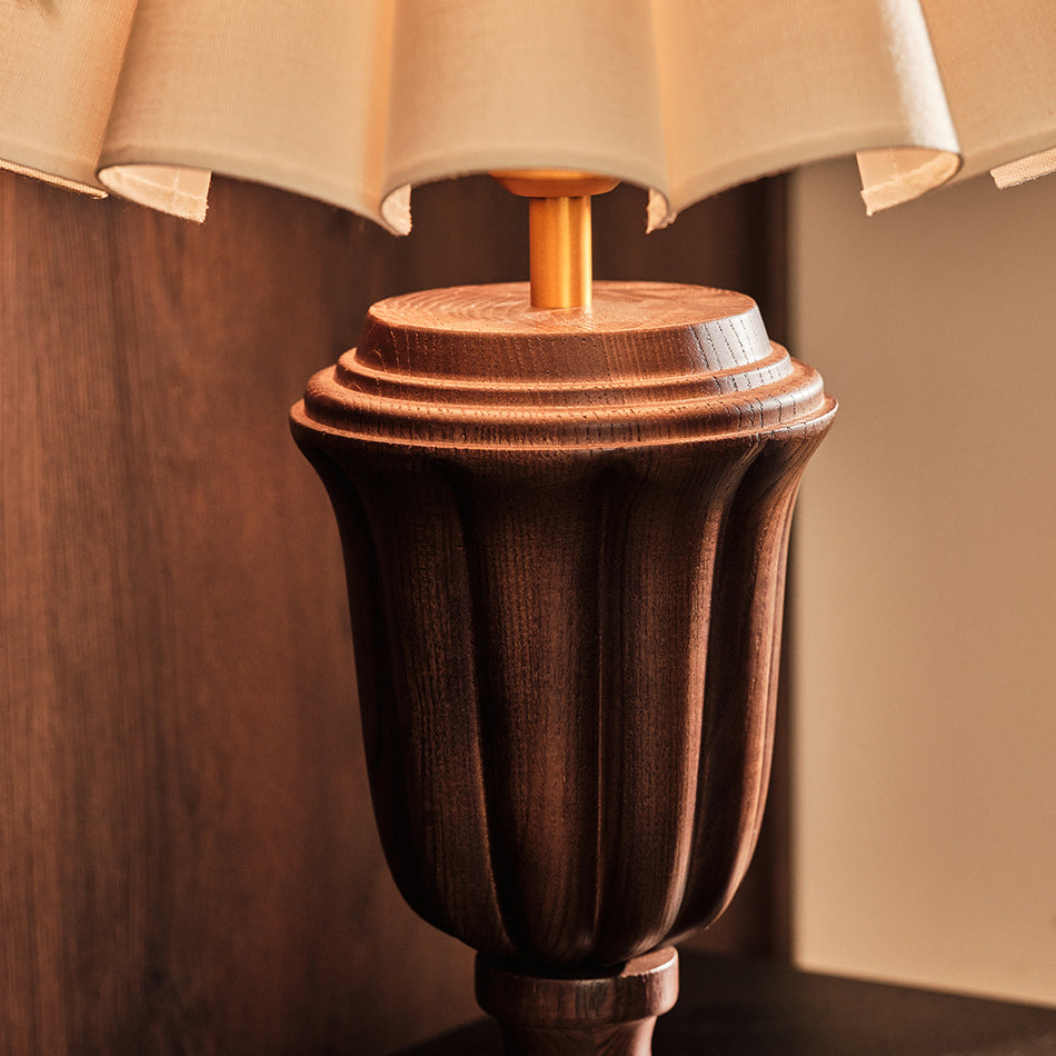 Traditional French Tapered Cotton & Linen Shade Solid Ash Wood Metal 1-Light Table Lamp for Bedroom