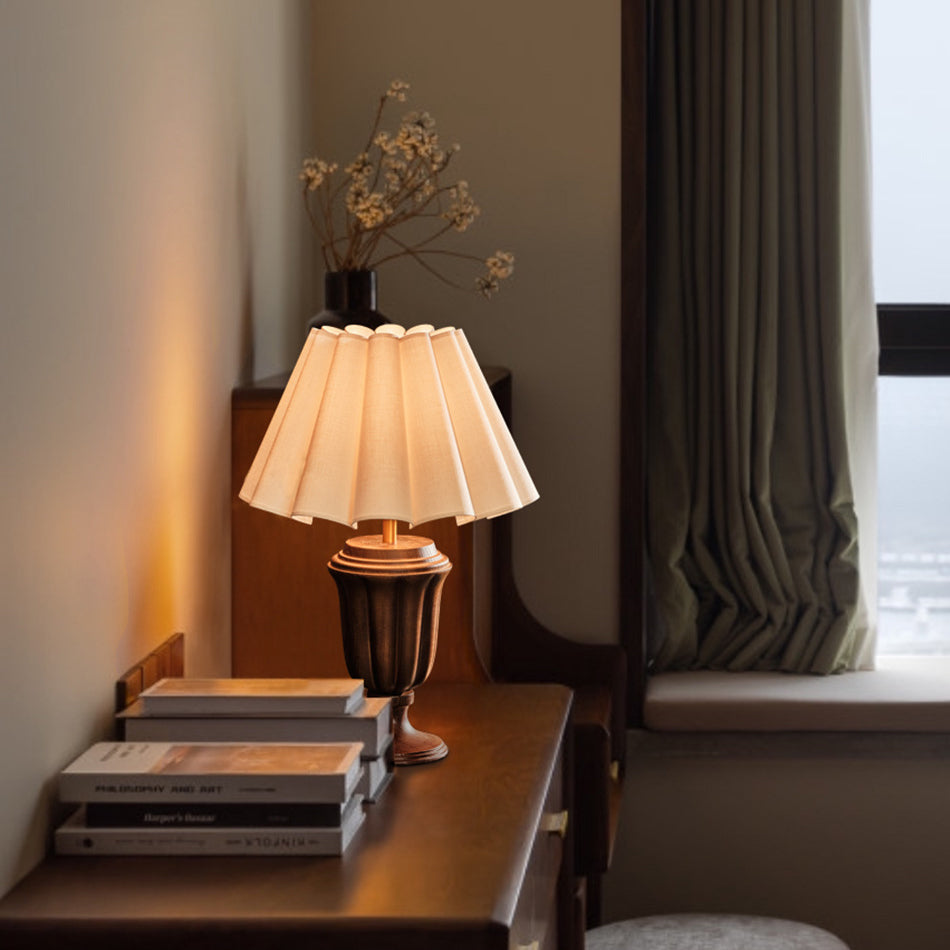 Traditional French Tapered Cotton & Linen Shade Solid Ash Wood Metal 1-Light Table Lamp for Bedroom
