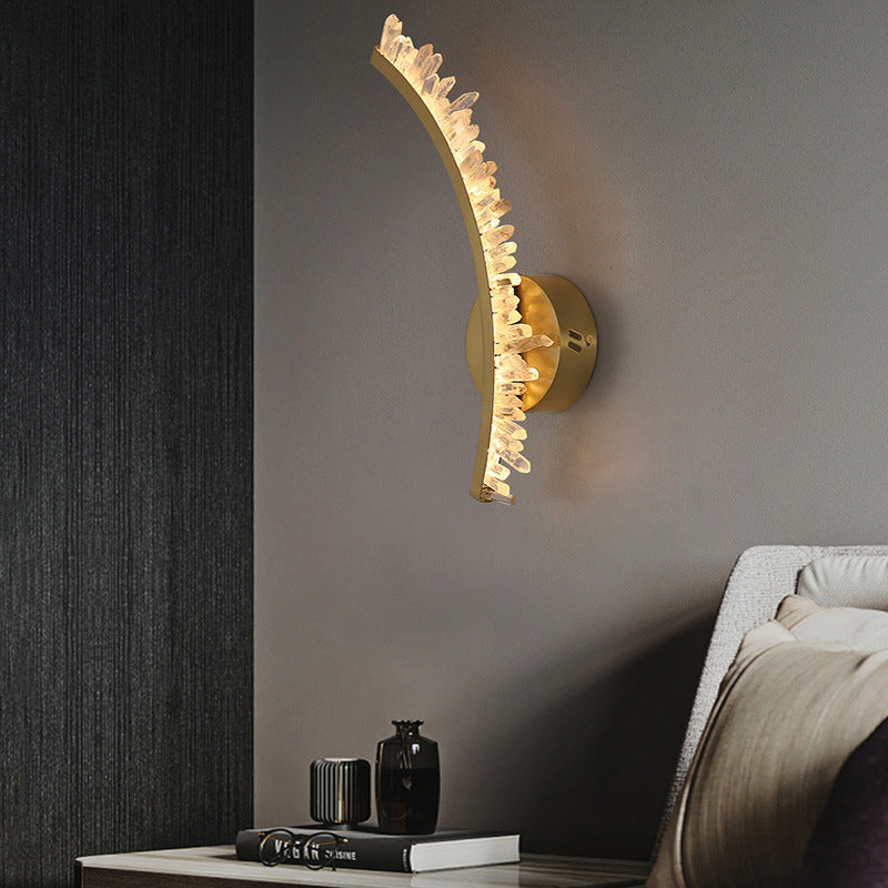 Modern Art Deco Curved Design Crystal Stainless Steel LED Wall Sconce Lamp for Living Room