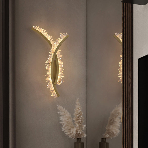 Modern Art Deco Curved Design Crystal Stainless Steel LED Wall Sconce Lamp for Living Room