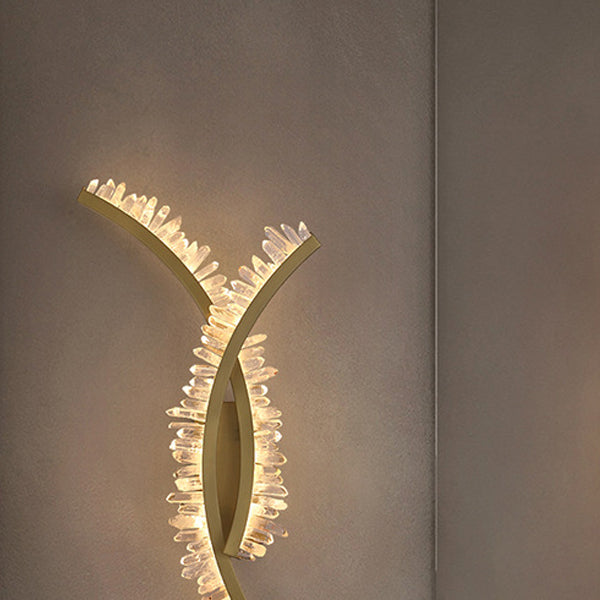 Modern Art Deco Curved Design Crystal Stainless Steel LED Wall Sconce Lamp for Living Room