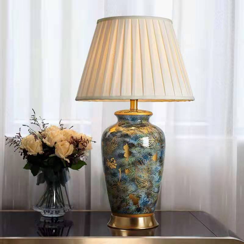 Elegant Porcelain Table Lamp with Pleated Shade – Traditional Chinese Classic Touch